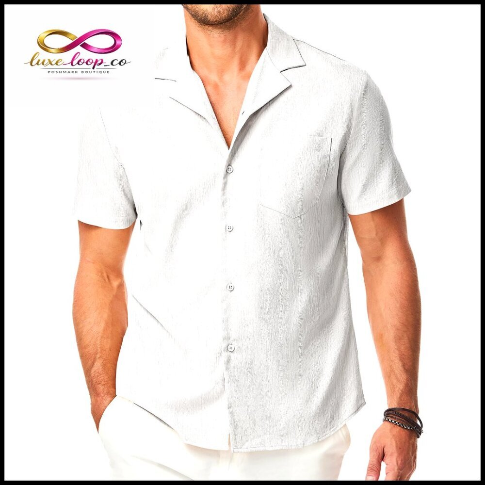 Men's Short Sleeve Button Down Shirt Casual Cuban Guayabera Design with Pocket